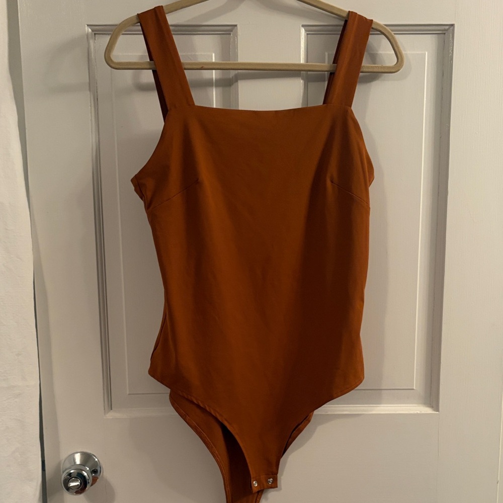 ReoRia Rust Orange Square-Neck One-Piece Bodysuit